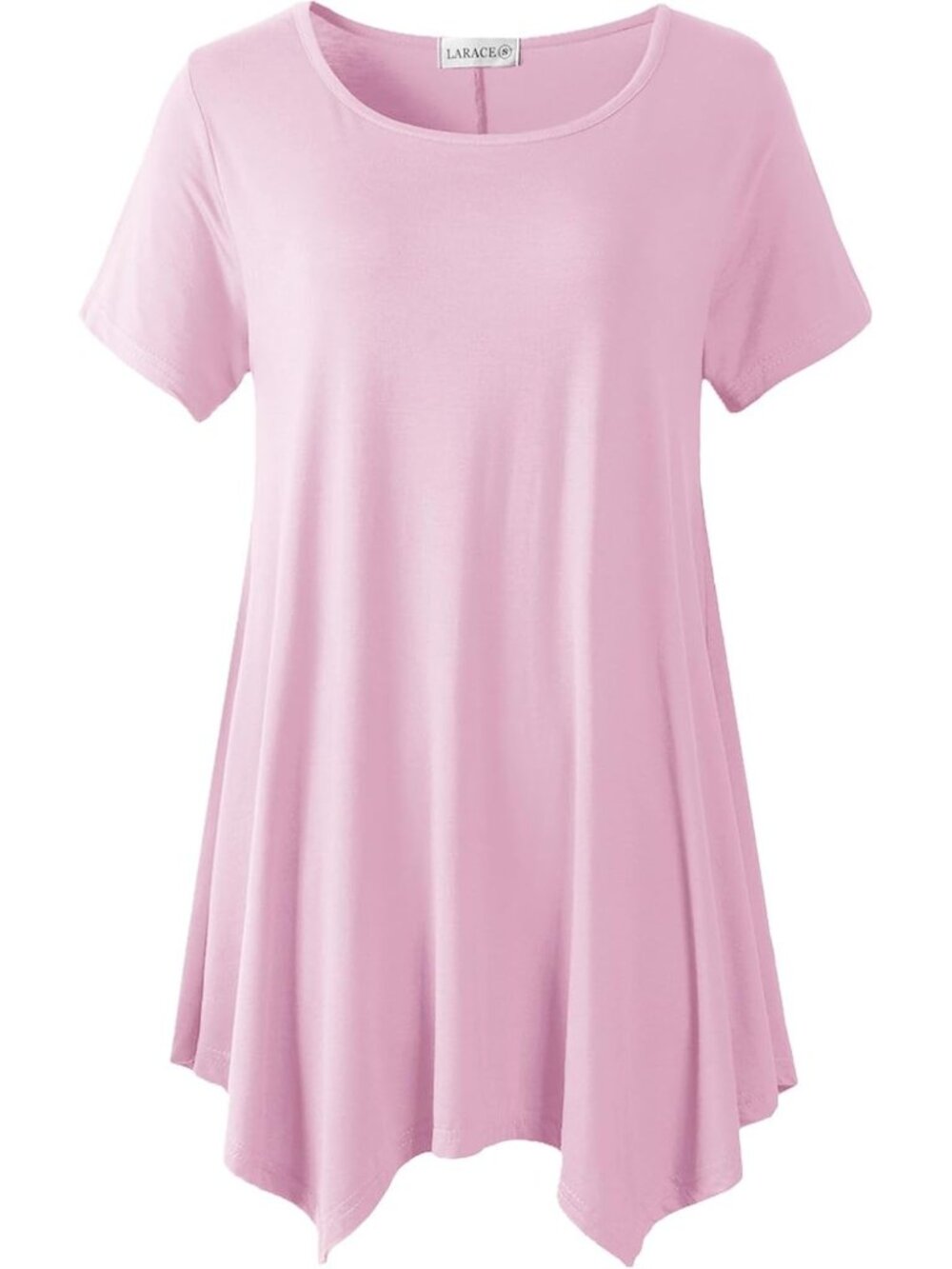 〽️ Women Pink Short Sleeve Asymmetrical Tunic Casual Summer Blouse Top